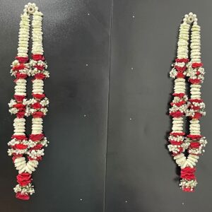 Wedding Garland (5 ft) - White & Red Button Rose