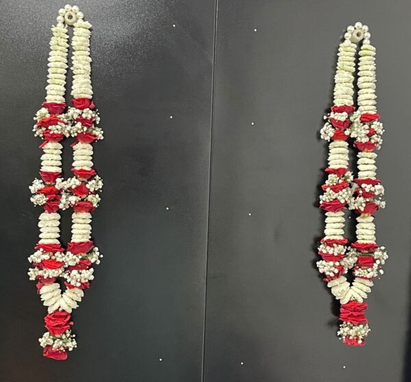 Wedding Garland (5 ft) - White & Red Button Rose